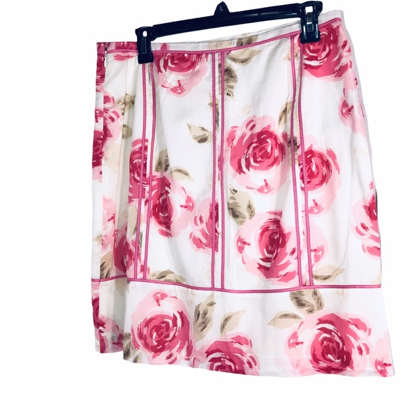 LOFT Pink Roses Cotton Skirt, Size 8 - Picture 3 of 11